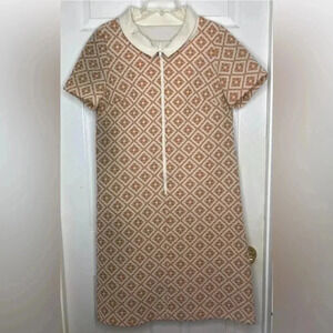Vintage 60/70’s BELFRY GERALD PIERCE orange White Mod Zipper S/s Dress Medium?